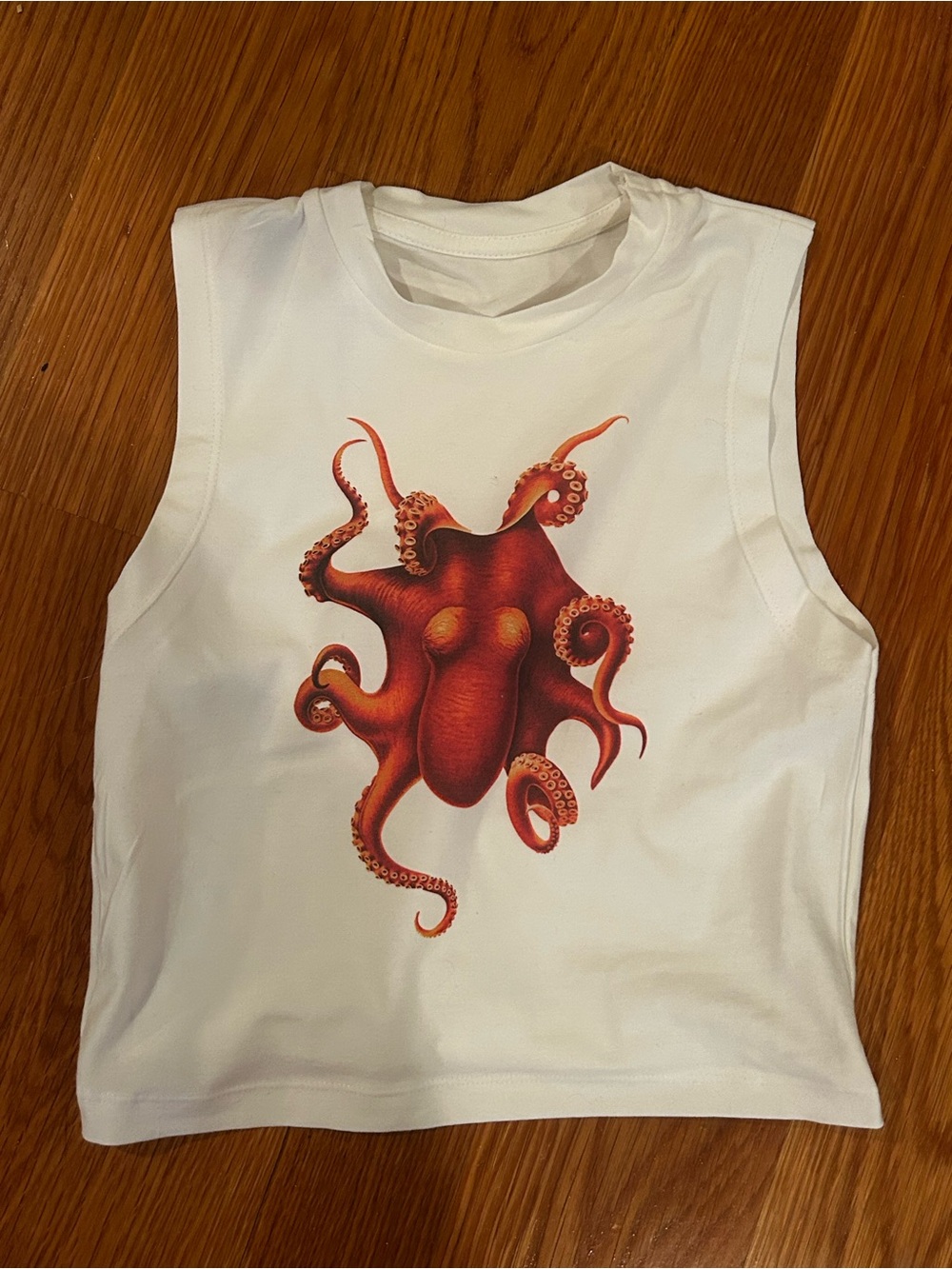 White Tank Top with Red Octopus Graphic
